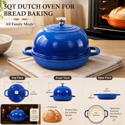 QuliMetal 5QT Enameled Cast Iron Dutch Oven for Sourdough Bread Baking - Image 2