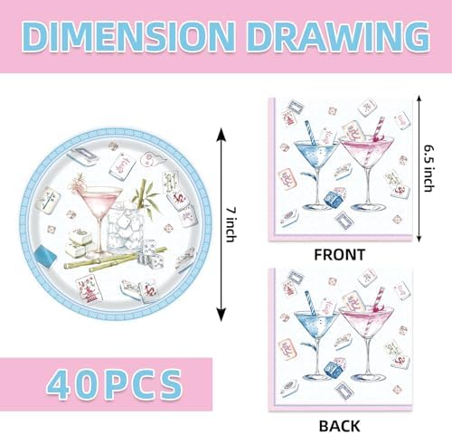 40pcs Mahjong Party Supplies Mahjong Plates and Napkins for Family Birthday, Game Night, Mahjong Night Party Decorations,Suitable for 20 Guests - Image 2