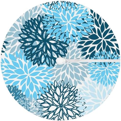 Round Tablecloth with Umbrella Hole and Zipper Elastic Fitted Table Cloth 36"-44" Oil-Proof Waterproof Chrysanthemum Patio Table Cover for Outdoor Dining Picnic Party, Spring Summer Blue Floral - Image 6