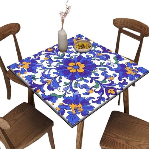 Square Elastic Tablecloth, Mexican Talavera Pattern Printed on Washable Patio Table Cover Square, Great for Outdoor Picnics Patio Lunch, Fit for 44" x 44" Square Tables by JRBSZMI2