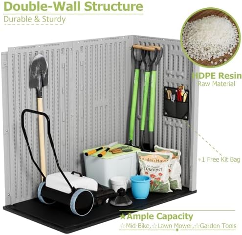 HOMSPARK 37 Cu.Ft Outdoor Storage Shed Weather Resistant, Multi Functional | Double-Wall Resin Storage Sheds & Outdoor Storage Box Waterproof for Backyard Garden Patio Lawn (Light-Grey) - Image 5