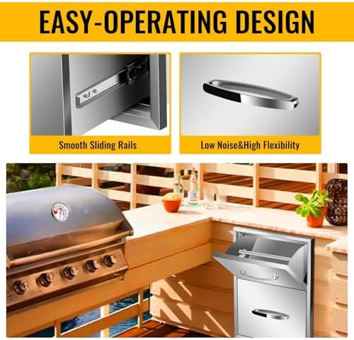 Pull Out Trash Drawer, Lower Sliding Rails Stainless Steel Roll Out Trash Bin Pull Out Tray With Handle For Outdoor Kitchen BBQ Island Grill Station,Double Drawers - Image 6