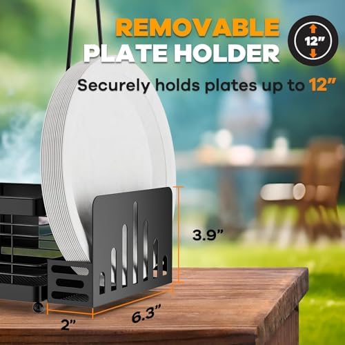 Grill Caddy with Plate Holder and Paper Towel Holder, Picnic BBQ Condiment Utensil Organizer Caddy for Outdoor Cooking, Camping Essential, Camper Must Haves, Grilling Gifts for Men - Image 3