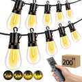 Outdoor Patio String Lights: S14 Shatterproof Bulb Outside Waterproof Light - 200FT 60M Remote Dimmable Connectable Hanging Outdoor Electric Lighting - Garden Backyard Yard Gazebo Porch Party by Vozuji