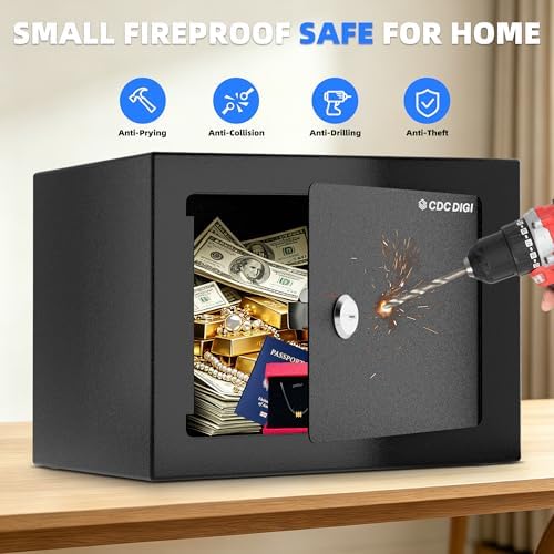 CDC DIGI Safe Box, Steel Security Safe Lock Box with Key Lock, Safe Box for Home, Office, Money, Jewelry, Documents and Valuables, 0.23 Cubic Feet, 9.06" W x 6.69" D x 6.69"H（Black） - Image 4