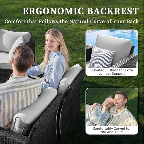 UDPATIO Patio Furniture Set, 6 Pieces Outdoor Furniture Sets with Rocking Swivel Chairs, Wicker Rattan Outdoor Conversation Set with Storage Table and Waterproof Covers for Backyard, Light Grey - Image 3