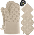 KEGOUU Oven Mitts and Pot Holders 6pcs Set, Kitchen Oven Glove High Heat Resistant 500 Degree Extra Long Oven Mitts and Potholder with Non-Slip Silicone Surface for Cooking (Almond) by KEGOUUOvenMitt