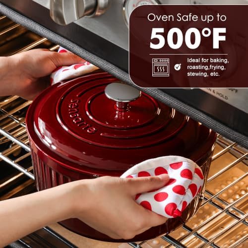 SENSARTE 3.5QT Enameled Cast Iron Dutch Oven Pot with Lid&Cotton Potholders - Image 4