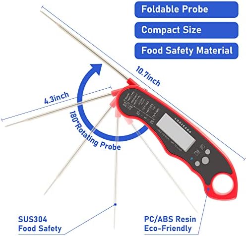 LONICERA Digital Meat Thermometer, 1-4 s Instant Read, Foldable Probe, Red - Image 6