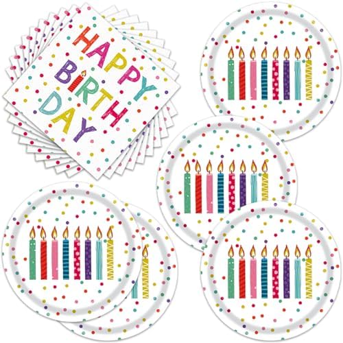 Egami 40pcs Happy Birthday Party Supplies,include 20 Dessert plate and 20 Napkin,with Birthday Dots Design Party Plate Napkin Set,Used for Happy Birthday Dots Party Decoration by Egami