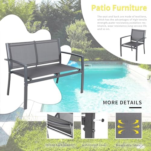 Shintenchi 4 Pieces Patio Furniture Set All Weather Textile Fabric Outdoor Conversation Set, with Glass Coffee Table, Loveseat, 2 Single Chairs for Home, Garden, Lawn, Porch（Gray） - Image 3