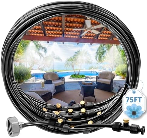MIXC Misters for Outside Patio, 75FT (23M) Misting Line+23 Mist Nozzles+3/4" Brass Adapter, Outdoor Misting Cooling System for Patio Backyard Garden Greenhouse Horse Corral by MIXC