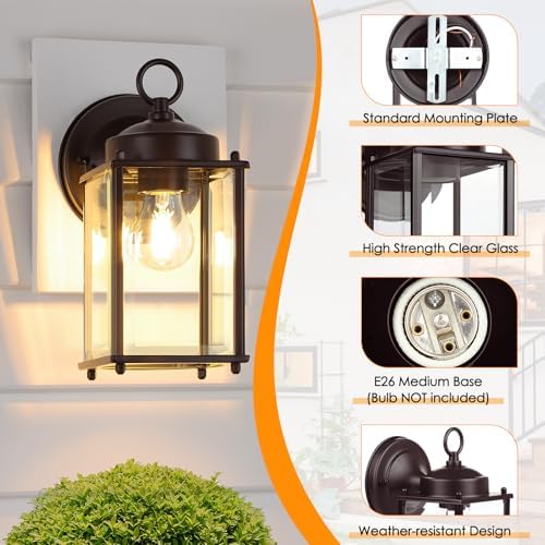 MATAMEYE Outdoor Wall Lantern, Exterior Waterproof Wall Sconce Light Fixtures, Dark Chocolate Front Door Lighting, Anti-Rust Porch Lamp, 2 Pack - Image 4