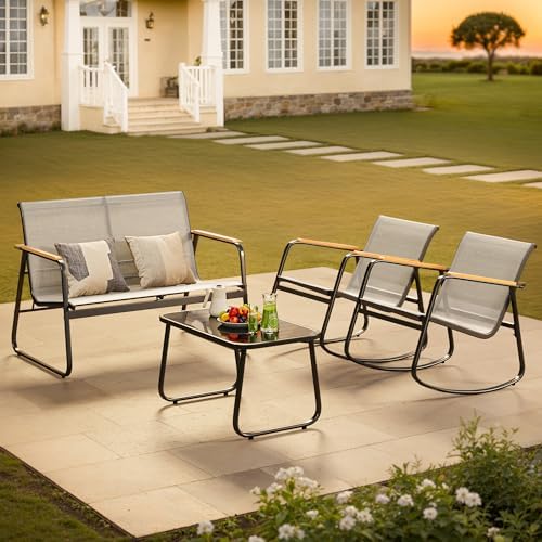 Ahomly 4-Piece Outdoor Patio Furniture Set, Textile Conversation Set, Gray - Image 6