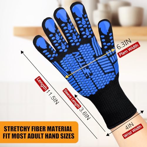 BBQ Gloves, 1472°F Heat Resistant with Silicone Grip Oven Mitts - Image 3