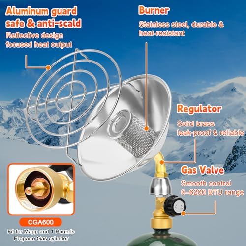 Portable Propane Heater for Camping, Outdoor Small Space Patio Heater with Control Valve, Radiant Cordless Tent Heaters with Foldable Gas Tank Holder for Hiking Ice Fishing Hunting Backyard - Image 6