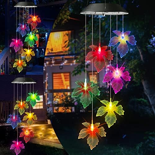 Toodour Solar Wind Chimes, Color Changing Maple Leaf Wind Chime by Toodour