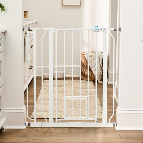 Carlson 36" Extra Tall Walk Through Dog Gate for Doorways & Bottom of Stairs, Metal Pet Gate with Small Pet Door, Expands 29”–36.5”, White - Image 6