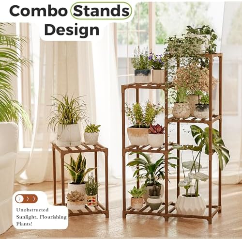 Bamworld Plant Stand Indoor Corner Plant Shelf Wood Plant Holder - Image 2