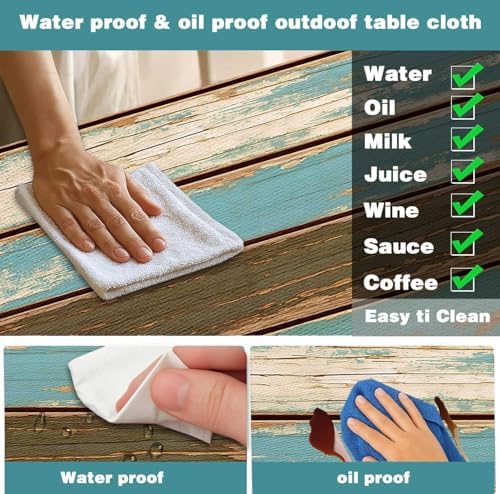 Picnic Table Cover with Bench Covers, Camping Essentials, Farmhouse Wood Green Waterproof Windproof Table Cover, Fitted Tablecloth Cover with Elastic Edge, for Indoor & Outdoor, 3 PCS, 30x60 Inch - Image 5