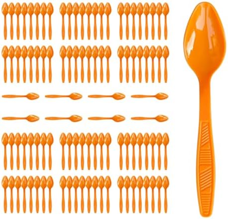 Orange Plastic Spoons Heavy Duty, Disposable Party Supplies 104 PCS by FUEVING