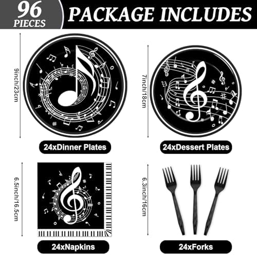 96PCS Musical Note Party Paper Plates and Napkins Music Themed Tableware Musical Notes Dinnerware Disposable Paper Plates for Baby Shower Music Concert Birthday Karaoke Christmas Decorations - Image 2