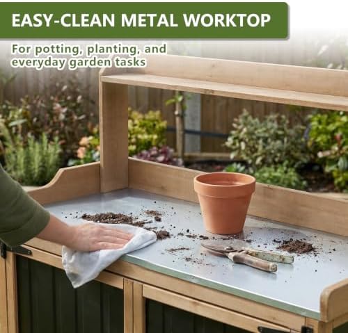 Ketive Rolling Potting Bench with Storage and Galvanized Metal Top - Image 3