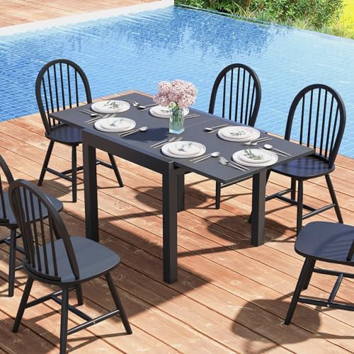 Tangkula 31.5"-63" Extendable Patio Dining Table, Aluminum Adjustable Outdoor Dining Table for 4-6 People, L-Shaped Brace Included for Fixation, Space-Saving Outside Table for Garden, Porch, Poolside - Image 2