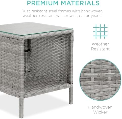 Best Choice Products 3-Piece Outdoor Wicker Conversation Bistro Set, Space Saving Patio Furniture for Garden w/Side Table - Gray/Gray - Image 5
