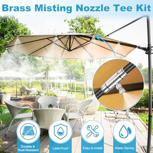 M METERXITY 20-Pack Brass Misting Nozzle Tee Kit, 0.7mm Orifice Dia. High Pressure Spray Misting Nozzle Head, Slip Connectors for 3/8 Inch Drip Irrigation Tubing Kit Outdoor [3/16" Threaded] - Image 2