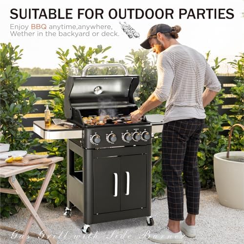 Sophia & William 4 Burner Propane Gas BBQ Grill with Side Burner 46,700BTU - Image 2