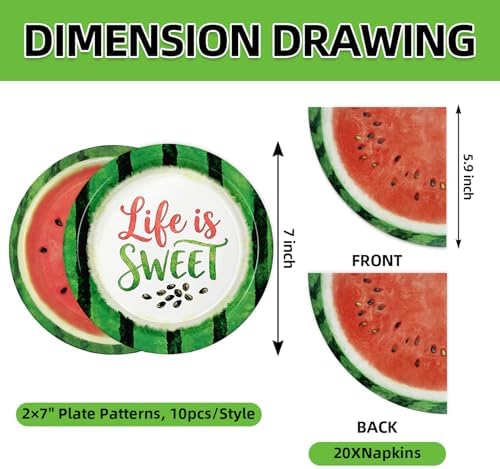 40pcs Watermelon Slice Disposable Party Plates and Napkins Set, Summer Fruit Themed Paper Tableware for Pool Party, BBQ, Picnic, Kids Birthday, Luau Party Supplies,Suitable for 20 Guests - Image 2