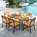 Tangkula 7 Piece Outdoor Dining Set for 6, Acacia Wood Rectangular Dining Table & 6 Armless Chairs w/Metal Frame, Umbrella Hole, Farmhouse Dining Furniture Set for Garden Porch Poolside by TANGKULA