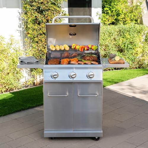 Nexgrill Propane 3-Burner Gas Grill, Stainless Steel with Foldable Shelves - Image 7