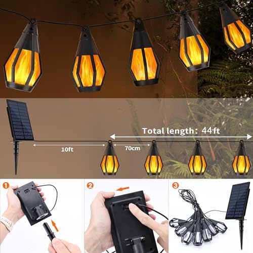 Solar String Lights for Outside, 44Ft Solar Patio Light with 20 Flickering - Image 3
