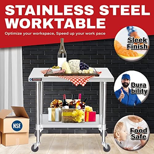 DuraSteel 24x36 NSF Stainless Steel Cart - Heavy Duty Rolling Food Prep Table with Undershelf - Metal Utility Cart for Commercial Restaurant Kitchen, Laundry, Outdoor Portable BBQ Grill - Image 4