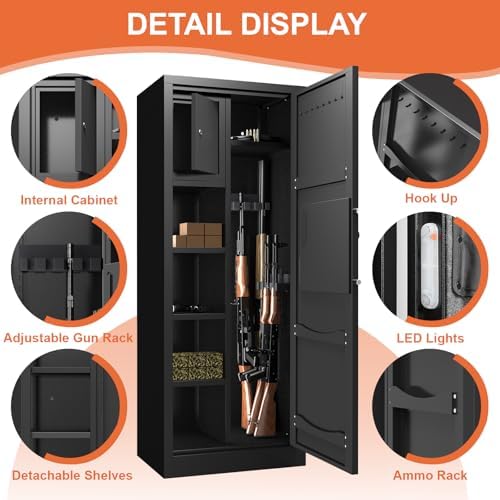 Biometric 10-15 Long Gun Safe, Quick Access Gun Safe for Rifles and Pistols with Handle, Gun Cabinet with LED Light and Internal Cabinet, Easy Assembly Gun Locker - Image 5
