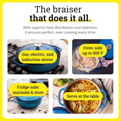 Lodge Essential Enamel Cast Iron Braiser, 3.6 Quart, Caribbean Blue - Image 5