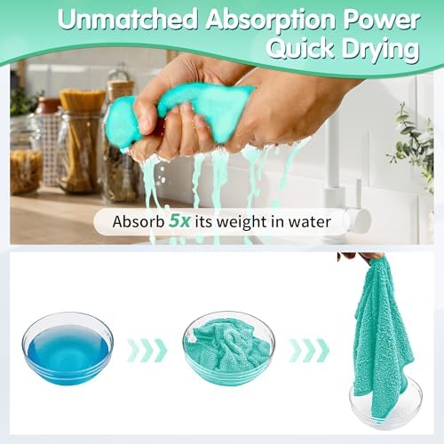 FIXSMITH Turquoise Microfiber Cleaning Cloth -Pack of 8, Highly Absorbent Cleaning Rags, 16"X12" All Purpose Cleaning Towels for Housekeeping, Kitchen, Car, Lint Free and Reusable Microfiber Towels - Image 6