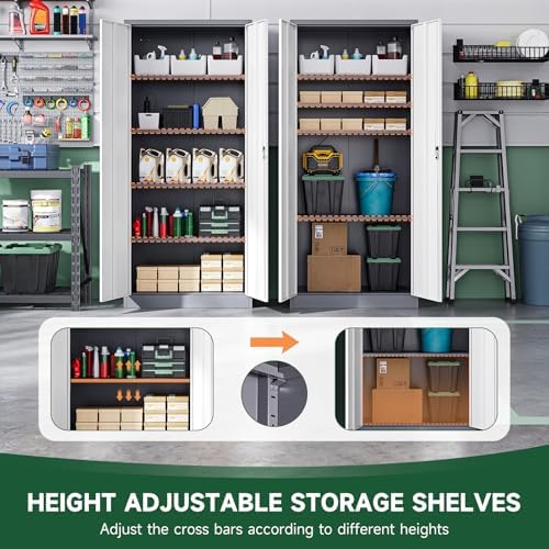 Letaya Metal Garage Storage Cabinets with Lock Door and Adjustable Shelves, Steel Tool Cabinets for Home,Office,Warehouse Organisieren (Gery White, 72" H) - Image 5
