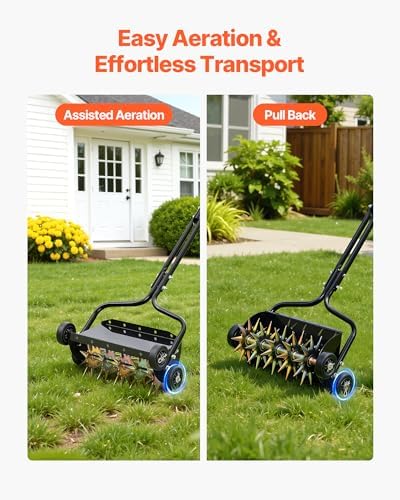 VEVOR Lawn Aerator, 18 in Manual Push Spike Aerator with 4 Wheels & Handle, Heavy Duty Grass Aerators, Supports 40 lbs Added Weight, Rolling Lawn Aeration Tool for Garden Yard Aeration Soil Health - Image 4