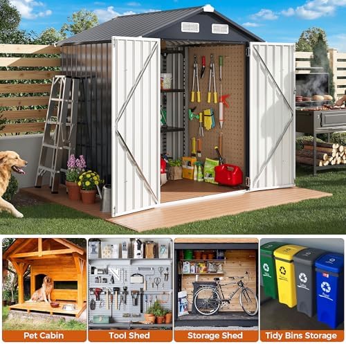 IRONCK 5.7x5.7FT Outdoor Storage Shed, Tool Shed, Dark Blue - Image 4