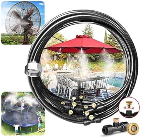 Pre-Assembled Misting Kit, 75FT Misting Line + 27 Brass Mist Nozzles + Brass Adapter(3/4") Outdoor Mister for Patio, Garden, Greenhouse, Trampoline, Sprinkler by LANDGARDEN