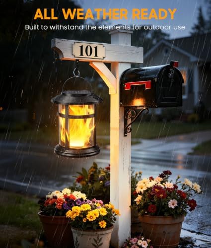Solar Lanterns Outdoor Waterproof, 2 Pack Upgraded Flickering Flame Hanging Solar Lights for Outside Decorative, Solar Powered Lanterns Lighting for Garden Patio Table Porch Decor Gifts - Image 5