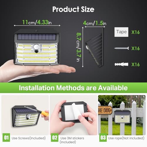 [16 Packs] Solar Motion Lights Outdoor, Ultra Bright Solar Fence Lights with Motion Sensor, IP65 Waterproof Security Light 3 Modes, 270° Lighting Angle, Wall Lights for Deck Patio Fence Garage Door - Image 4
