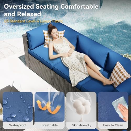 Aoxun Patio Furniture Set, 11 Piece Outdoor Sectional Sofas with Waterproof Cover, 10 Seats Wicker Rattan Outdoor Furniture Patio Conversation Set for Backyard, Garden Navy Blue - Image 3