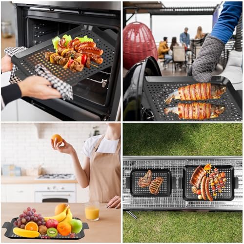 Grill topper: Set Of 2 Outdoor Grill Pans - Grill Trays with Hole Nonstick - BBQ Grilling Baskets for Outdoor Camping, Suitable for Vegetable Meat (2pcs) - Image 7