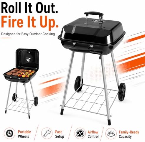 Charcoal Grill 17.5" Square Portable BBQ Kettle for Camping Picnic - Image 4