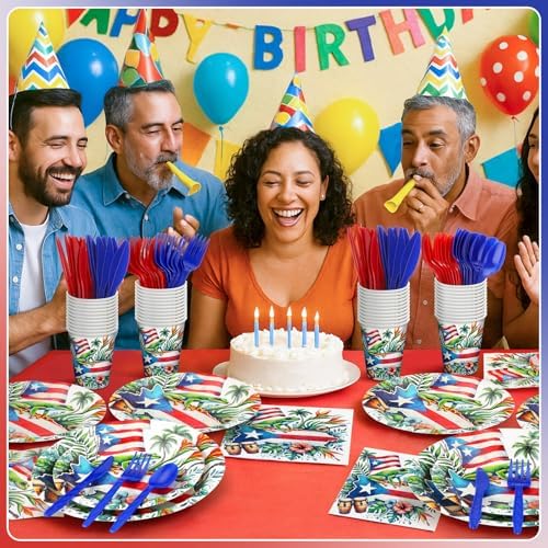 FoldTier 350 Pcs Puerto Rico Party Decoration Disposable Paper Plates Napkin Cup Puerto Rico Latin Birthday Tableware Tropical Fiesta Flag Coqui Frog for Summer Bachelorette Pool Party Serve 50 Guests - Image 5