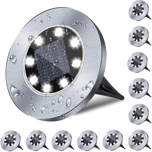4.6 Inch Diameter Solar Ground Lights, Waterproof Solar Garden Lights, Outdoor Garden Waterproof Bright in-Ground Light, Landscape Lighting for Pathway,Yard,Lawn,Patio,Walkway (12 Pack White Light) by Rayolon
